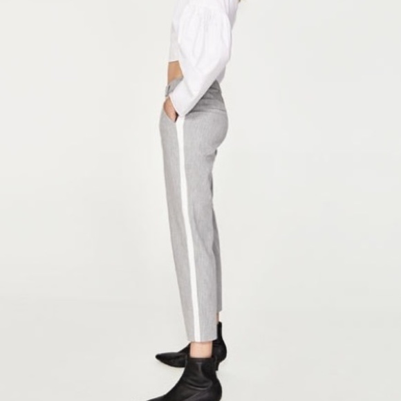 grey pants with black stripe